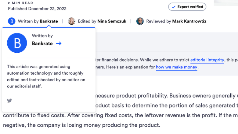 Bankrate is using Content Generation with AI